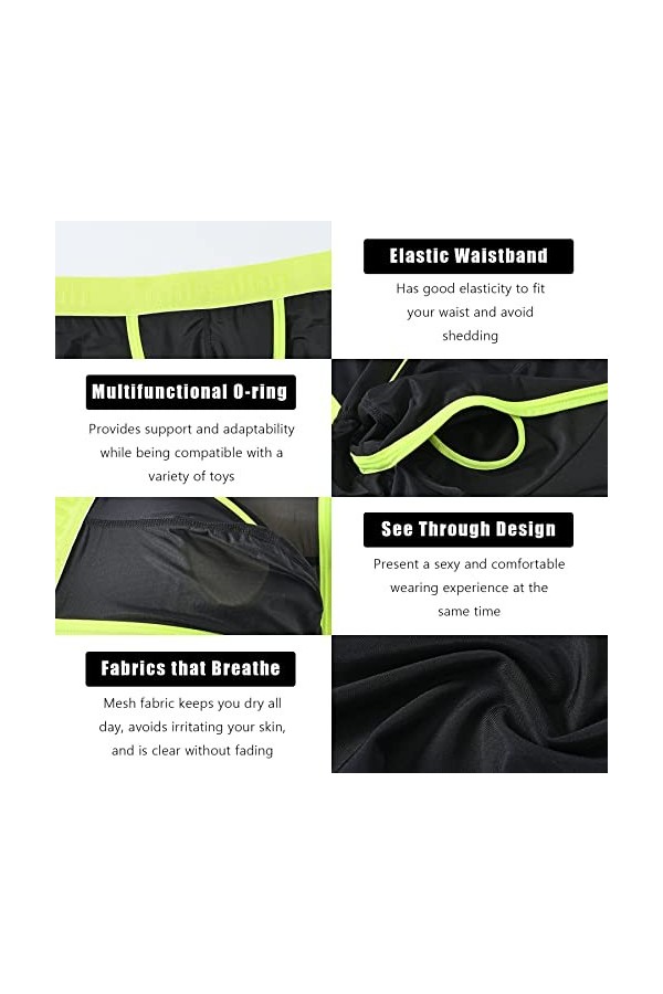 BIATWOWR Boxer pour homme à large bande en micro maille transparente sous-vêtements sexy ouvert sur le devant grande poche tr