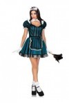 Leg Avenue 4 PC Victorian Maid, includes striped dress with jewel accent and built in petticoat, lace trimmed apron, collar, 