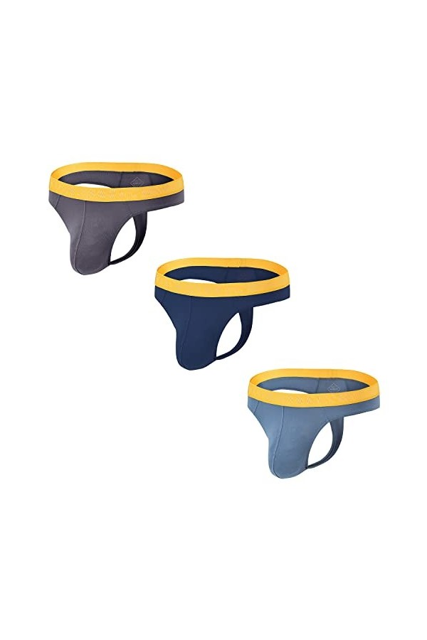 BIATWOWR String pour homme avec grande poche bombée, taille élastique, taille basse et look sexy, sans étiquette, respirant e