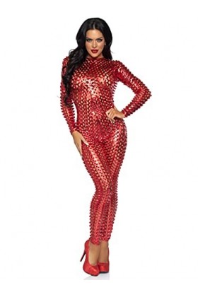 Leg Avenue - Laser cut metallic catsuit Déguisement, M Rouge 