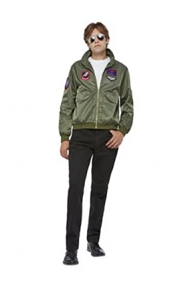 Smiffys 52543M Blouson bomber vert sous licence officielle Top Gun Maverick pour homme, taille M 96,5-101,6 cm