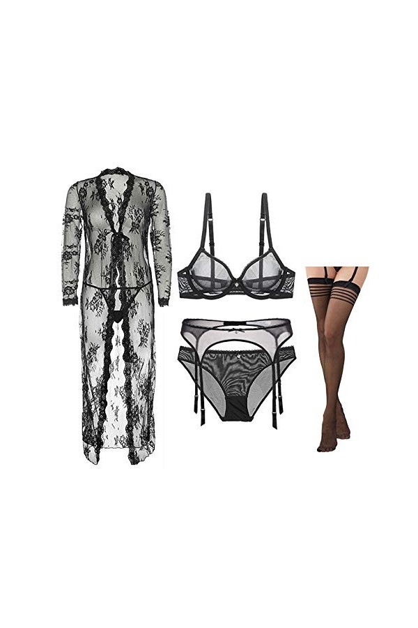 JUGUU Lingerie Sexy Érotique Ensemble Soutien-Gorge Sexy en Fil Transparent + String 6 Pcs-Style De Culotte_95D