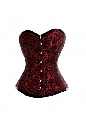 Corset basque en brocart rouge et noir pour Halloween, rouge/noir, 22/23W