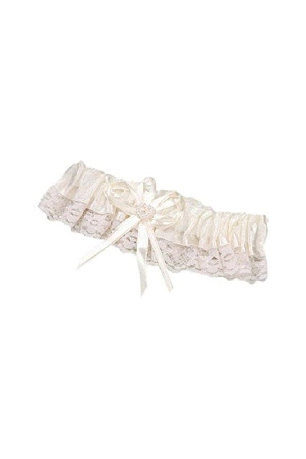 Victoria Lynn Jarretière en Satin et Dentelle avec cœur Crème