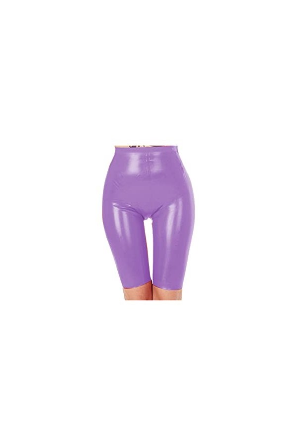 Latex Femmes Violet Medium Long Shorts Sexy Shorts de Sport Serrés, Violet, XS