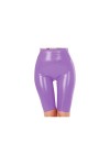 Latex Femmes Violet Medium Long Shorts Sexy Shorts de Sport Serrés, Violet, XS