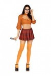 Leg Avenue 4 PC Book Smart Babe, includes glitter knit crop top, plaid skirt, thigh highs, and frames