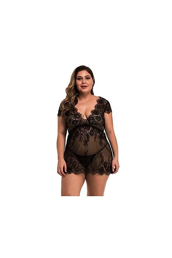 RWRAPS Chemises et déshabillés pour Femmes Femmes Plus Taille Col en V Dentelle Lingerie Sexy Nuisette Vêtements de Nuit avec
