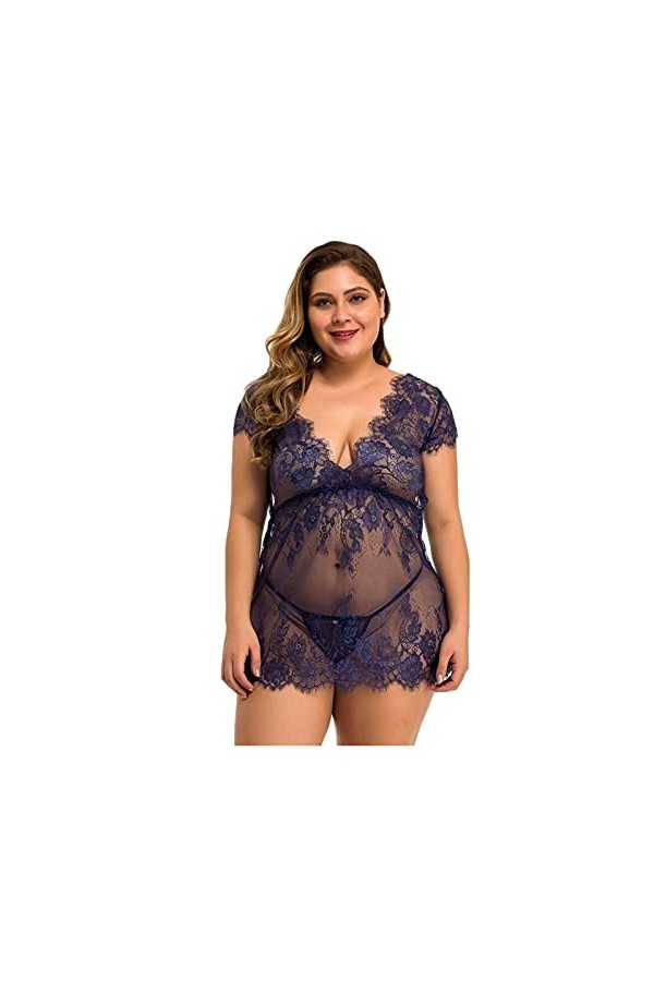 RWRAPS Chemises et déshabillés pour Femmes Femmes Plus Taille Col en V Dentelle Lingerie Sexy Nuisette Vêtements de Nuit avec