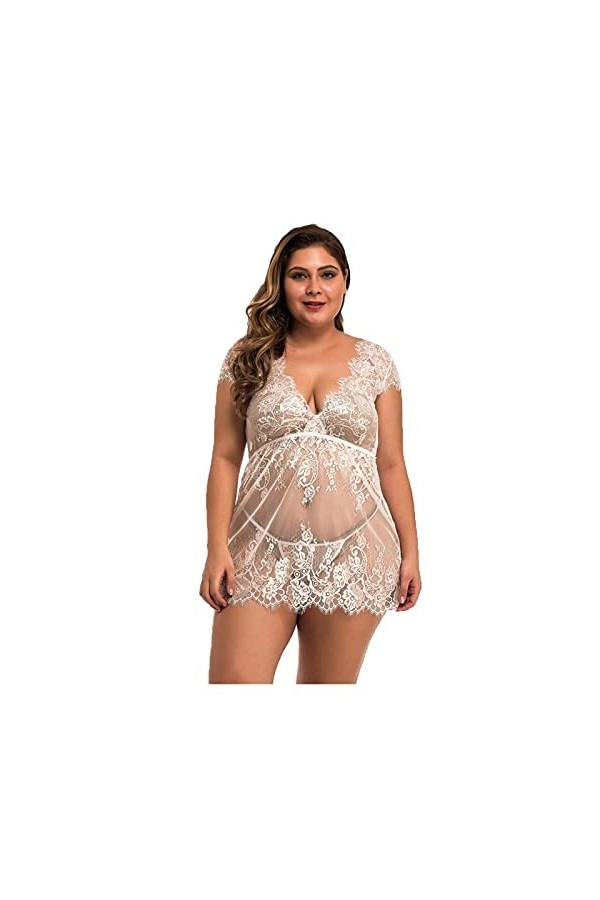 RWRAPS Chemises et déshabillés pour Femmes Femmes Plus Taille Col en V Dentelle Lingerie Sexy Nuisette Vêtements de Nuit avec