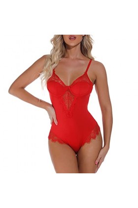 Chemises et déshabillés pour Femmes Sexy en Dentelle léopard Grande Taille sous-vêtements Lingerie Body Pyjama Couleur : Mar