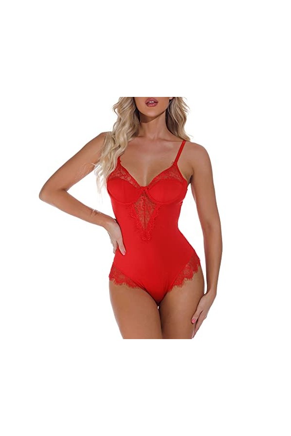 Chemises et déshabillés pour Femmes Sexy en Dentelle léopard Grande Taille sous-vêtements Lingerie Body Pyjama Couleur : Mar