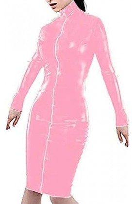 17 Colors Full Zipper Knee Length Dress Glitter Turtleneck Clubwear,Purple,Small