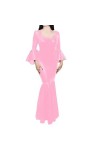 JQYTEN Flare Sleeve Women Dress O-Neck Fishtail Evening Dress Sexy Lady Mermaid Vinyl Dresses Plus Size Bridesmaid Dress 7XL 
