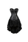 DELIGUO Bustiers et Corsets Femme - Top Corset en Similicuir Noir avec Jupe en Dentelle Ensembles Sexy Steampunk Fermeture À 