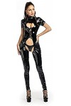 Lingerie Sexy Pour Femmes En Cuir Verni Catsuit Nightclub Clubwear,Noir,3X-Grand