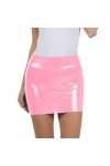 Women PU Leather Short Pencil Mini Skirt,Pink,L