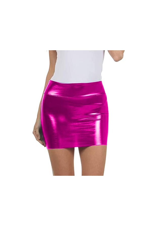 Women PU Leather Short Pencil Mini Skirt,Pink,L