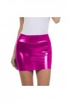 Women PU Leather Short Pencil Mini Skirt,Pink,L
