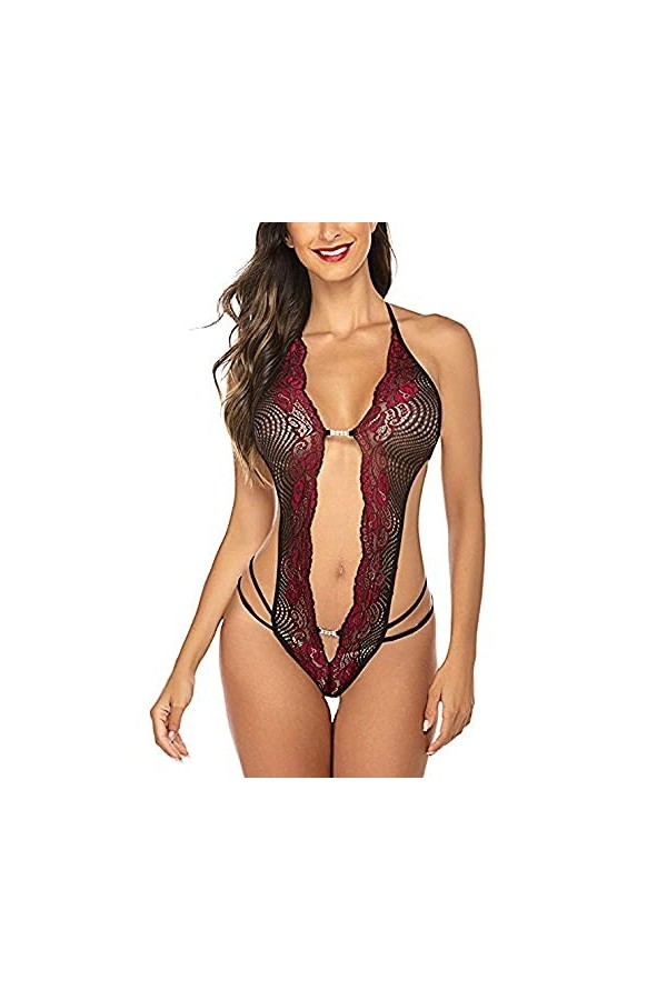 Sous-vêtements sexy à trois points dos nu pour femme Collants en dentelle sexy en V profond Sous-vêtements créatifs Couleur 