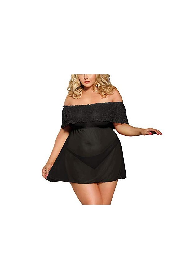 RWRAPS Chemise de Nuit Sexy sans Bretelles à col Une Ligne Noir sous-vêtements créatifs Couleur : Noir, Taille : XXXXX-Large