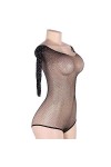 RWRAPS Bas sexy de grande taille avec paillettes en filet, combinaison à manches longues, asymétrique, noire, sous-vêtements 