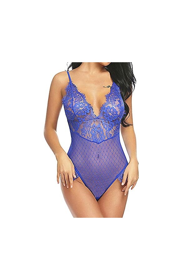 RWRAPS sous-vêtements Sexy en Maille Transparente Une pièce pour Femme, décolleté en V Profond, Dos Nu en Dentelle Sexy, sous