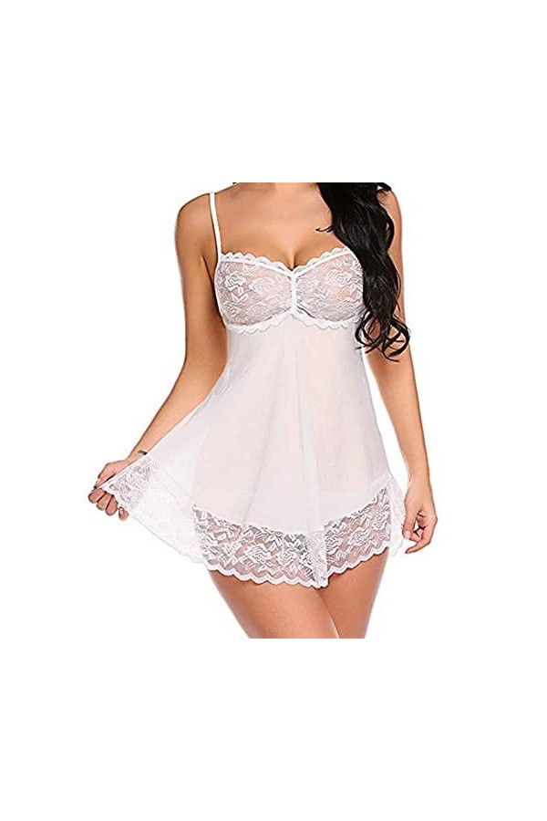 RWRAPS Chemises et déshabillés pour Femmes Body en Dentelle Sexy pour Femme, Chemise de Nuit à Bretelles en Gaze, vêtements d