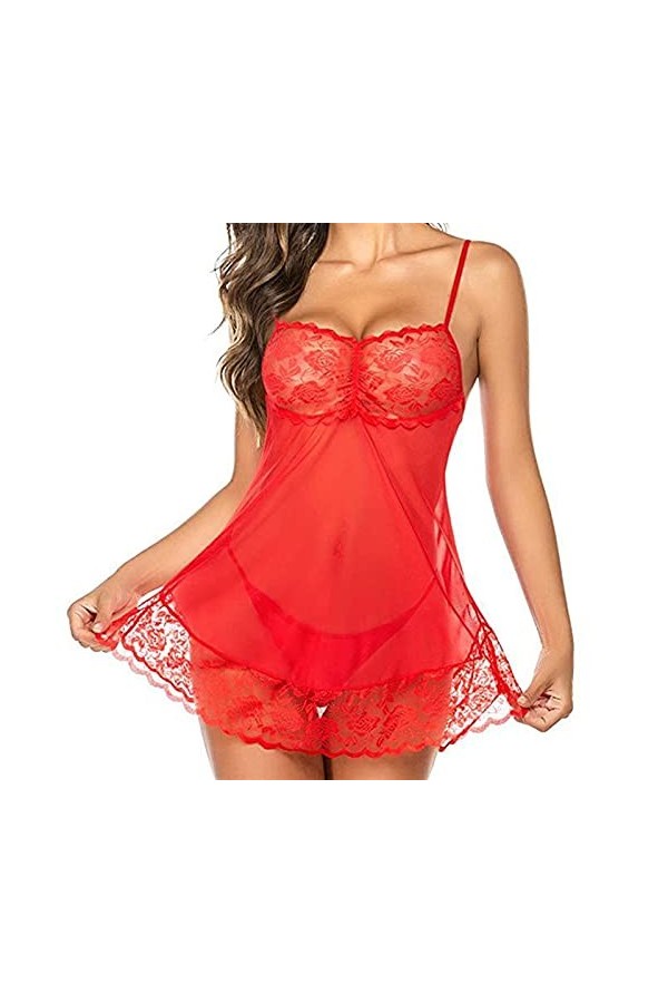 RWRAPS Chemises et déshabillés pour Femmes Body en Dentelle Sexy pour Femme, Chemise de Nuit à Bretelles en Gaze, vêtements d