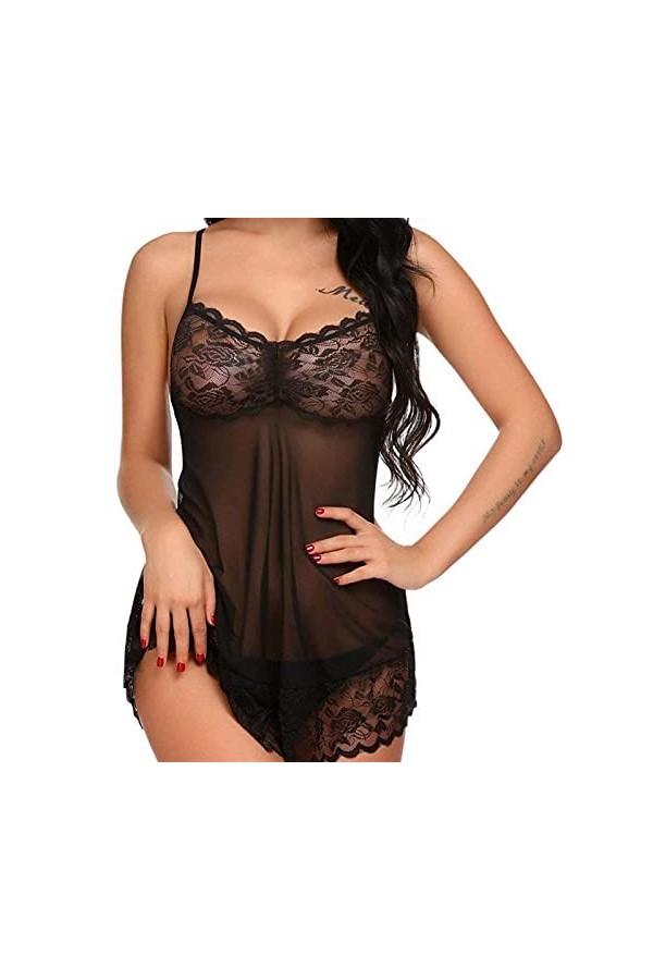 RWRAPS Chemises et déshabillés pour Femmes Body en Dentelle Sexy pour Femme, Chemise de Nuit à Bretelles en Gaze, vêtements d
