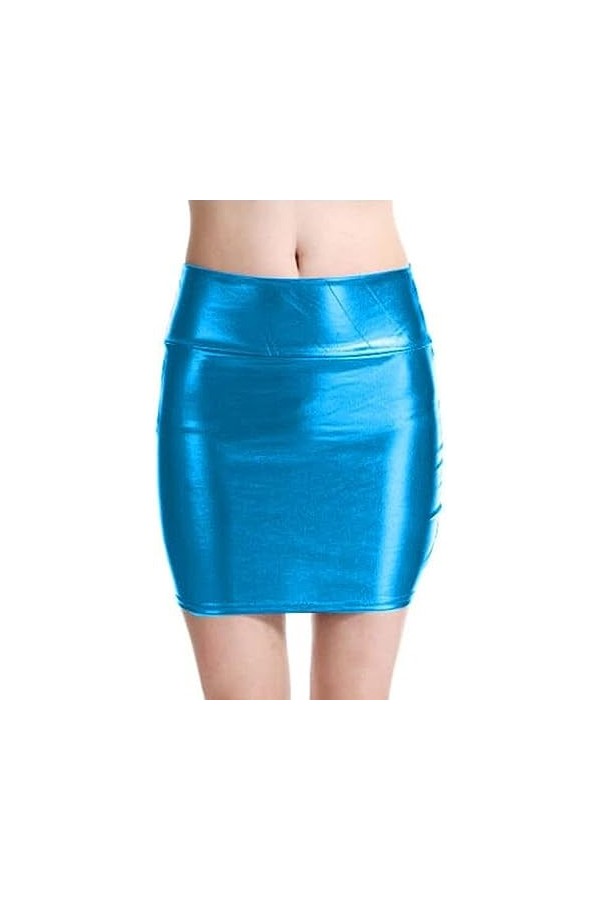 Femmes Solide Sexy Moulante en Cuir Mini Jupe Été Brillant Danse Costume Sexy Jupe PU Crayon Mini Jupe,Rouge,XL