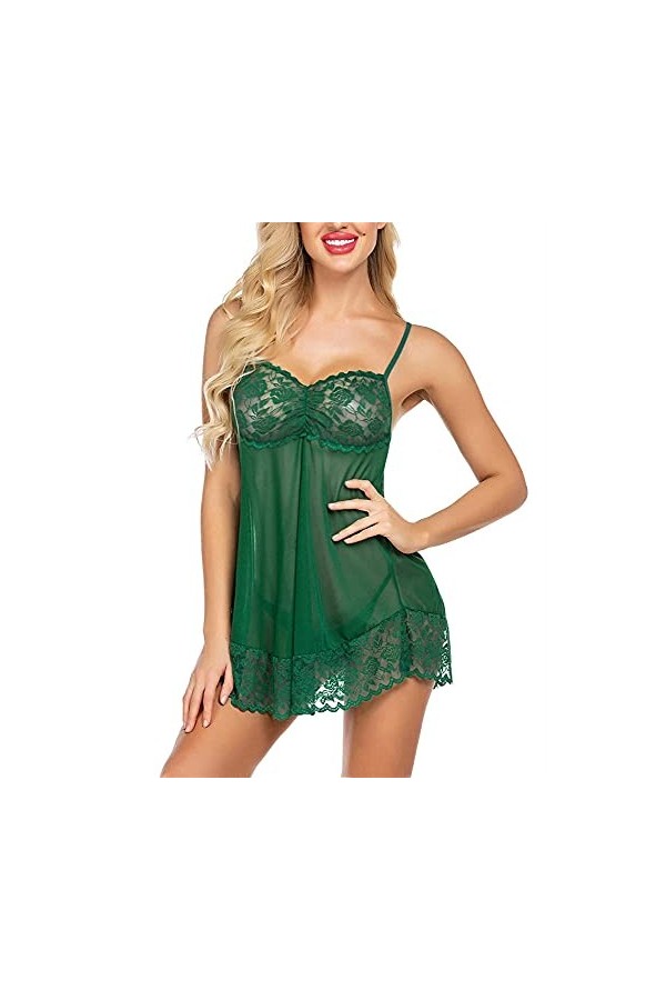 RWRAPS Chemises et déshabillés pour Femmes Body en Dentelle Sexy pour Femme, Chemise de Nuit à Bretelles en Gaze, vêtements d
