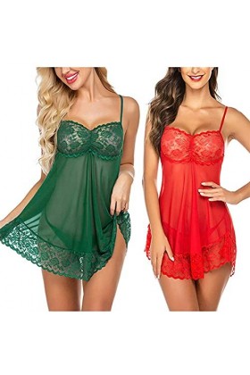 RWRAPS Chemises et déshabillés pour Femmes Body en Dentelle Sexy pour Femme, Chemise de Nuit à Bretelles en Gaze, vêtements d