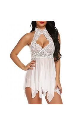 Chemises et déshabillés pour femmes Femmes ouvertes fermeture avant col suspendu dentelle chemise de nuit dame sexy maille ch