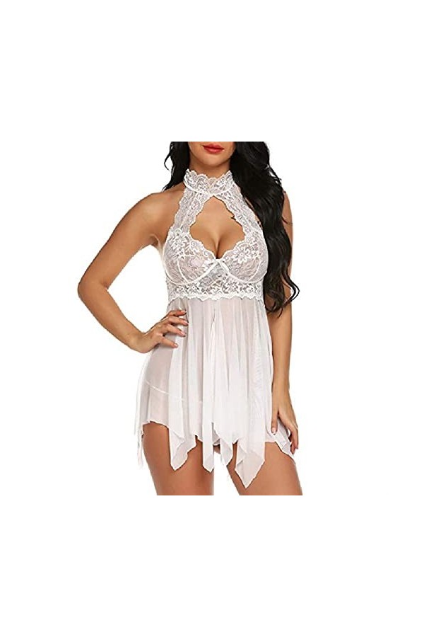 Chemises et déshabillés pour femmes Femmes ouvertes fermeture avant col suspendu dentelle chemise de nuit dame sexy maille ch