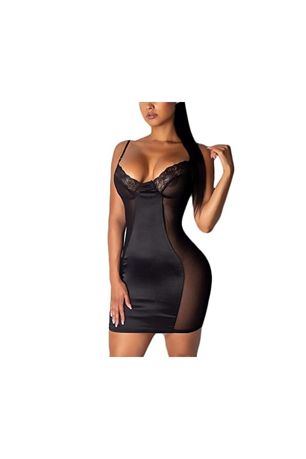 RWRAPS Chemises et déshabillés pour Femmes Chemise de Nuit en Dentelle avec épissage en Perspective avec String, Lingerie Sex