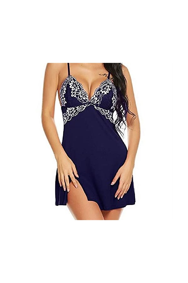 RWRAPS Chemises et déshabillés pour Femmes Sexy en V Profond en Dentelle Florale Fendue - Ensemble de Lingerie sans Manches -