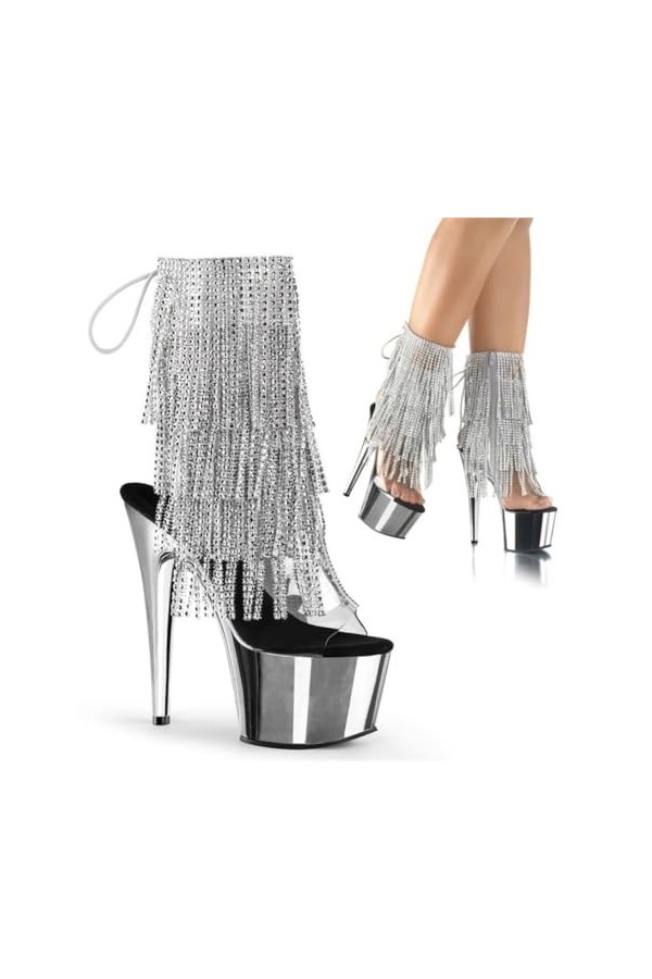 PROMI Talon Aiguille Talons Hauts 17cm Fashion Boots Short Boots Low Boots Fashion Fish Mouth Shoes-Silver||37