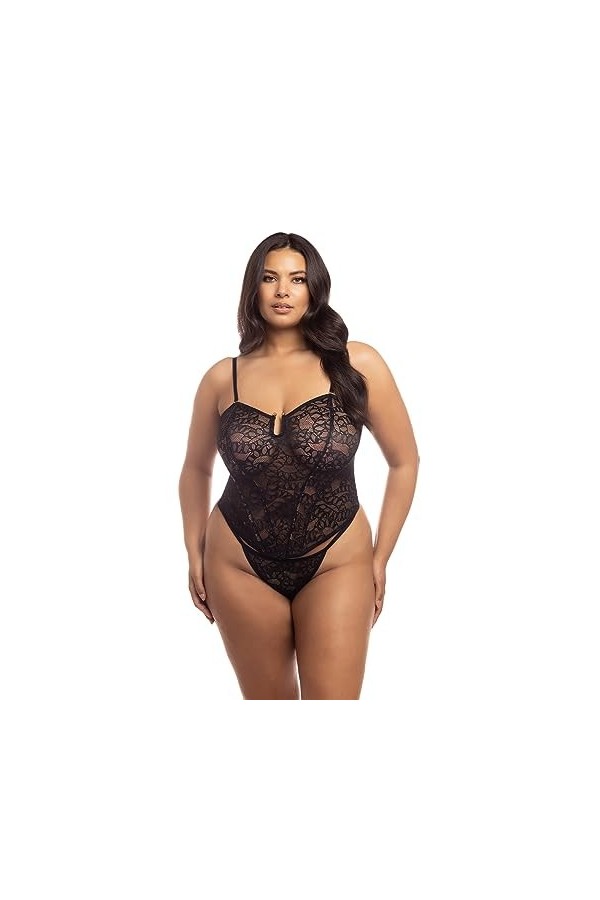 Oh là là Chéri Femmes Sexy Kai Serpent Allover Dentelle Bustier et G-String Assorti Culotte, noir, 1X-2X