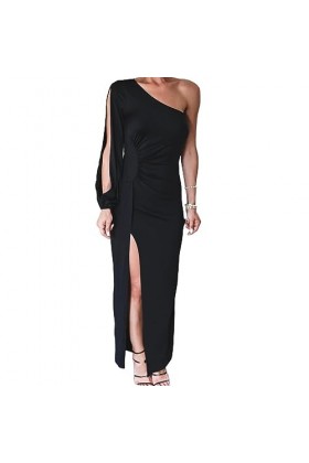 IOFEER Jupe Longue plissée à Taille Haute pour Femmes, Tenue dété élégante, asymétrique épaule dénudée, Sac Fendu léger, Jup