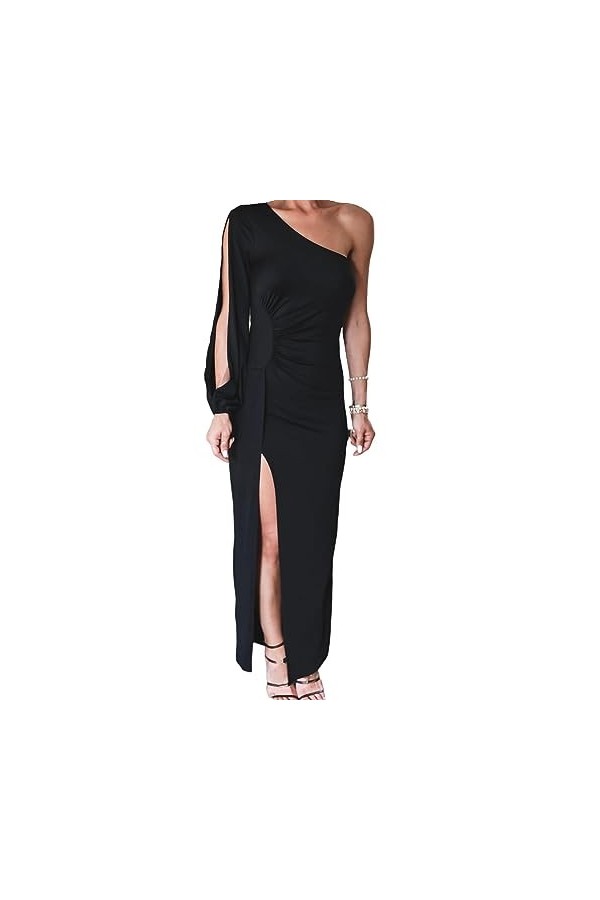 IOFEER Jupe Longue plissée à Taille Haute pour Femmes, Tenue dété élégante, asymétrique épaule dénudée, Sac Fendu léger, Jup