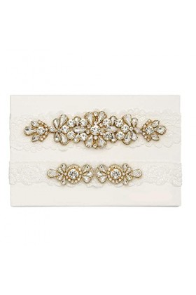 Jarretière en Dentelle avec,Accessoires de Mariage Nuptiale Cristal Strass Dentelle Jambe Anneau jarretière-Blanc_L,Cadeaux J