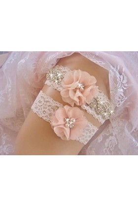 BAtlam Jarretière en Dentelle avec jarretière de décoration de mariée en Dentelle Beige avec Disque en Dentelle, Cadeaux pers