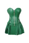 DELIGUO Bustiers et Corsets Femme - Sexy Lace Up Back Overbust Corset Évider Bustier avec Mini Jupe, Costume Cosplay Vintege 