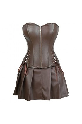 DELIGUO Bustiers et Corsets Femme - Sexy Overbust Corset Évider Bustier avec Mini Jupe, Costume Cosplay Steampunk Amincissant