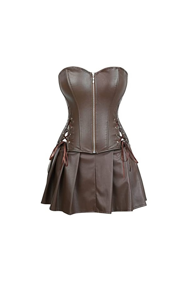 DELIGUO Bustiers et Corsets Femme - Sexy Overbust Corset Évider Bustier avec Mini Jupe, Costume Cosplay Steampunk Amincissant