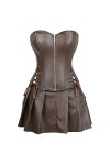 DELIGUO Bustiers et Corsets Femme - Sexy Overbust Corset Évider Bustier avec Mini Jupe, Costume Cosplay Steampunk Amincissant