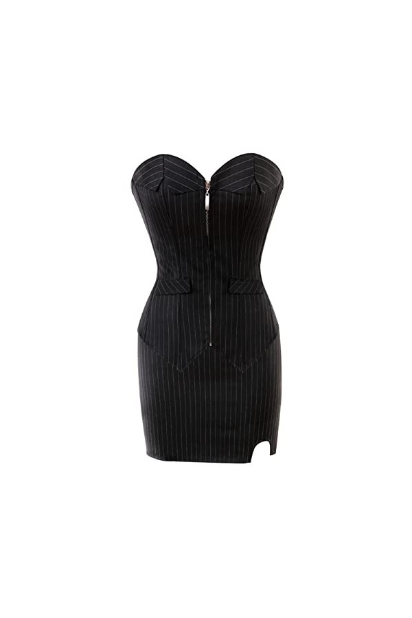 DELIGUO Bustiers et Corsets Femme - Vintage Stripe Sexy Overbust Corset Body Shaper Bustier avec Mini Jupe, Cosplay Costume S