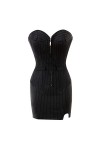DELIGUO Bustiers et Corsets Femme - Vintage Stripe Sexy Overbust Corset Body Shaper Bustier avec Mini Jupe, Cosplay Costume S