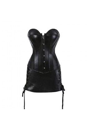 DELIGUO Bustiers et Corsets Femme - Bustier Corset Overbust Sexy en Faux Cuir avec Mini Jupe, Costume Cosplay Serre-Taille St